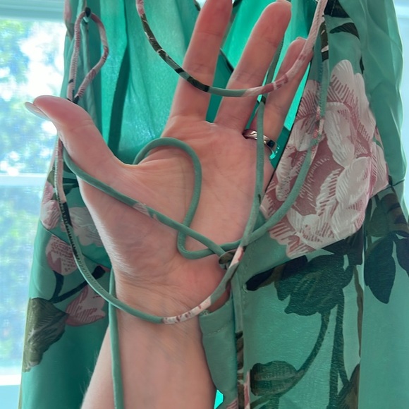 ASOS design cami wrap midi dress with lace up back in sage floral - Picture 10 of 12